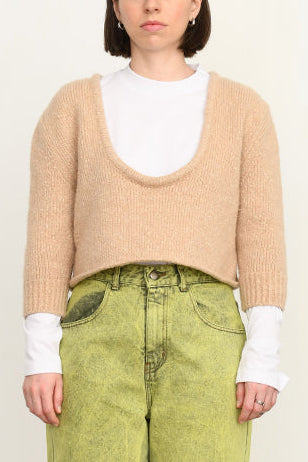 Bubble cropped sweater camel