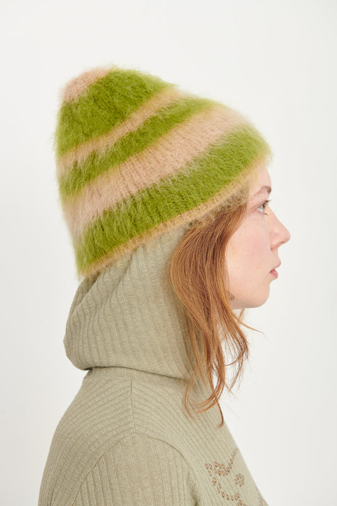 Stripped mohair beanie | green
