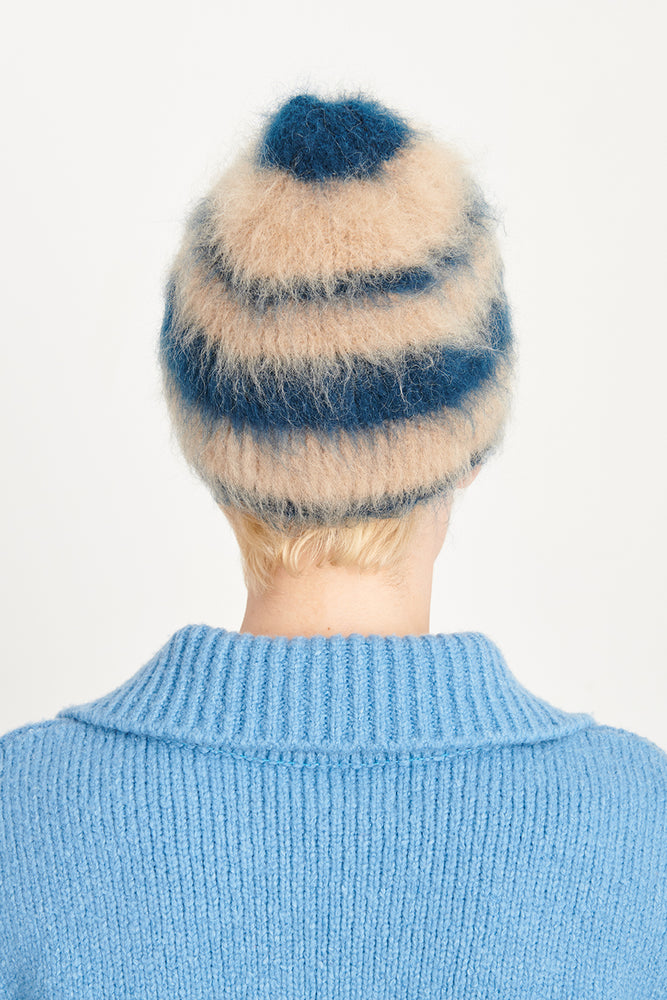 Stripped mohair beanie | blue