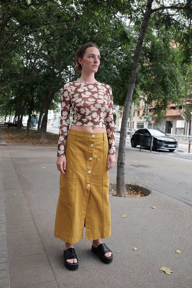 Tulle t-shirt floral print | tobacco