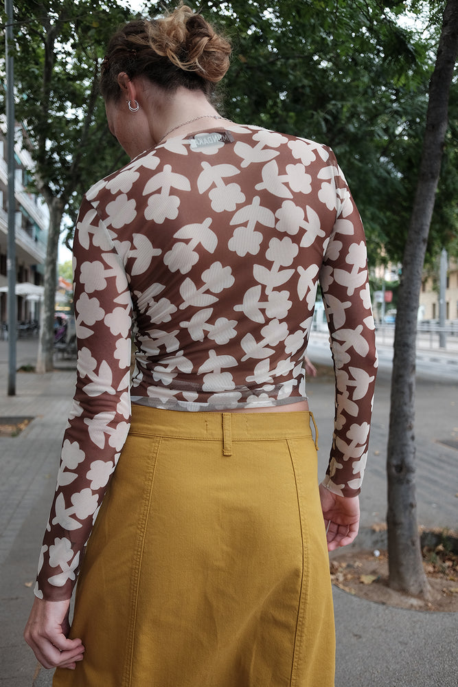 Tulle t-shirt floral print | tobacco