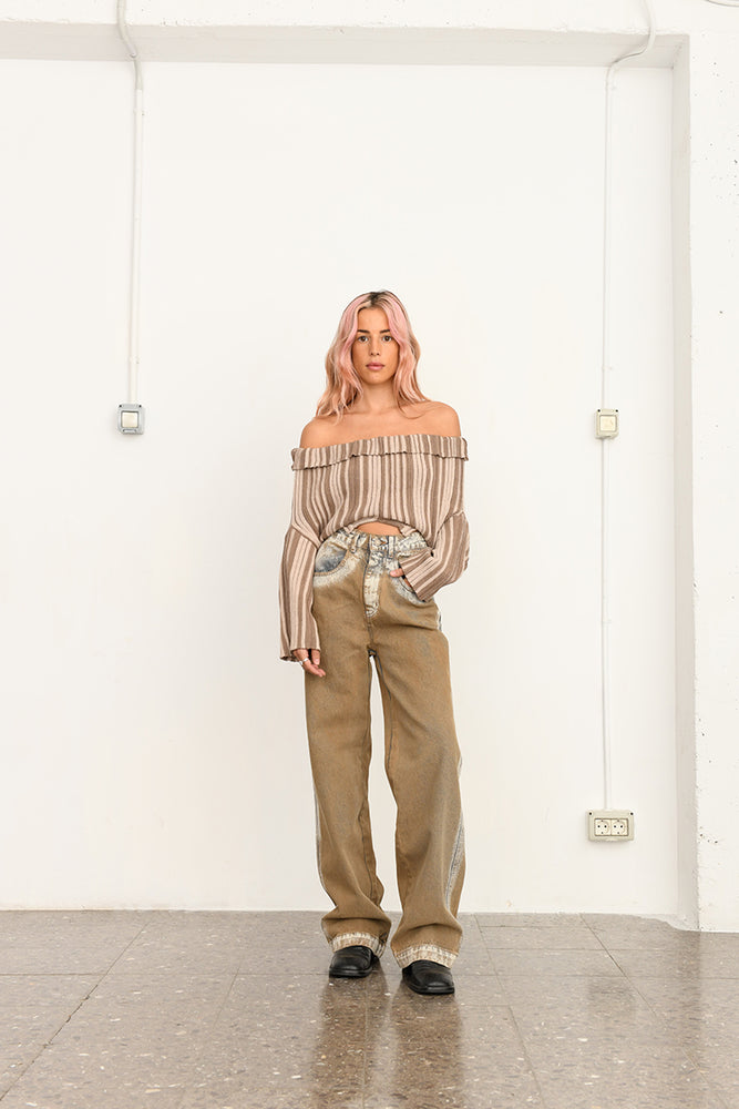 Morena off the shoulder top | camel