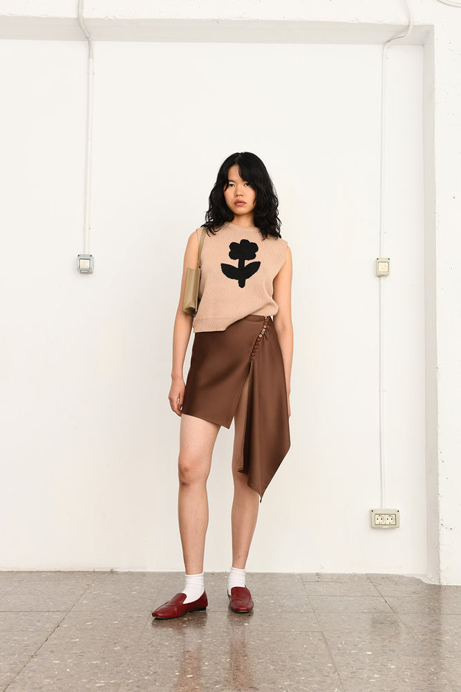 Satin mini skirt | brown