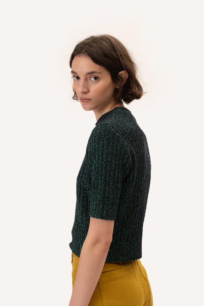 Perkins-neck lurex tee