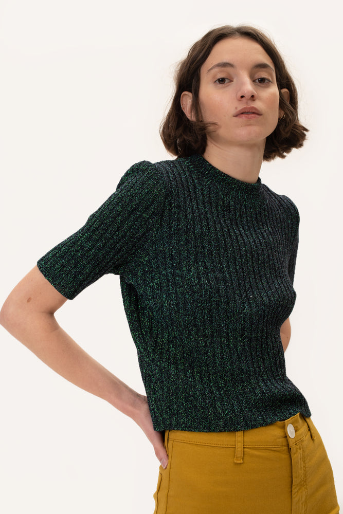 Perkins-neck lurex tee