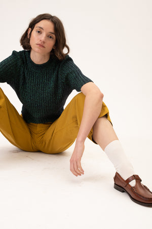 Perkins-neck lurex tee