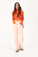 Ribbed knit high neck sweater | orange